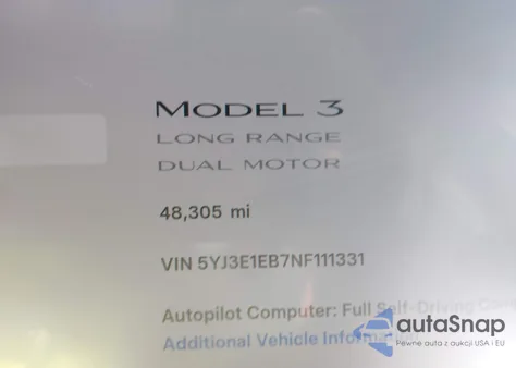 2022 Tesla Model 3 Long Range Dual Motor All-Wheel Drive z USA, uszkodzony, nr VIN 5YJ3E1EB7NF111331